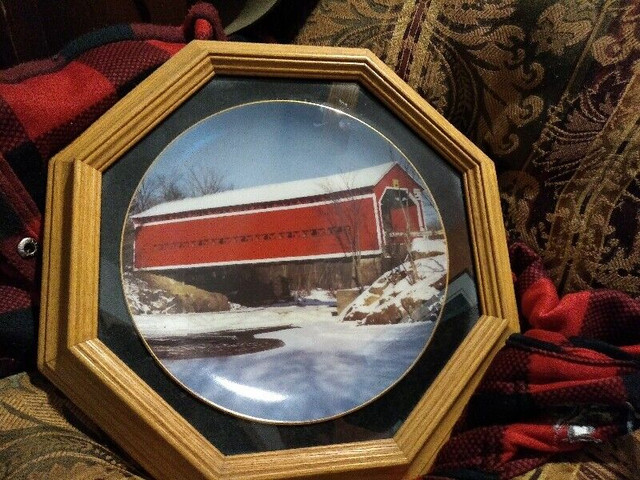 Vintage Art Decoration Plate Framed -Canada Covered Bridge in Arts & Collectibles in Moncton