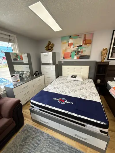 New Queen Bed Dresser And Mirror Store Clearance Sale, View more
