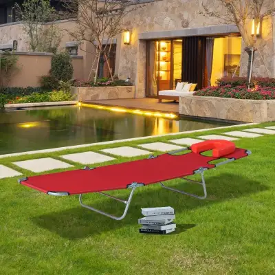 Outdoor Lounge Chair, Adjustable Folding Chaise Lounge with Face, View more