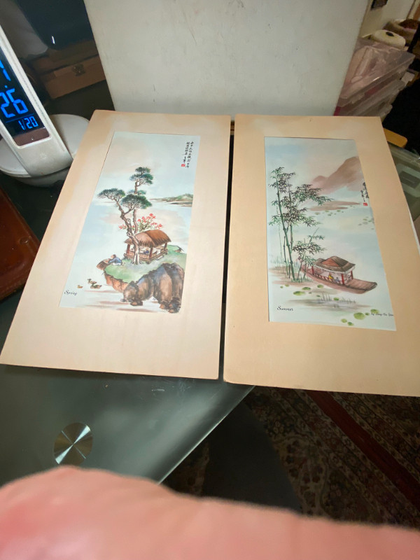 Vintage 4 PC  Watercolor by Ling-Gu Yang Season and Asian Outdoo in Arts & Collectibles in Vancouver - Image 2