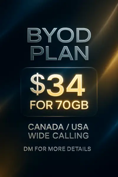 BYOD Plan – $34/month Bring Your Own Device – no need to purchase a new phone 70 GB of high-speed da...