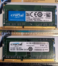 8GB CRUCIAL DDR3 / DDR3L 1600MHZ CL11 SODIMM RAM (2x4GB) 