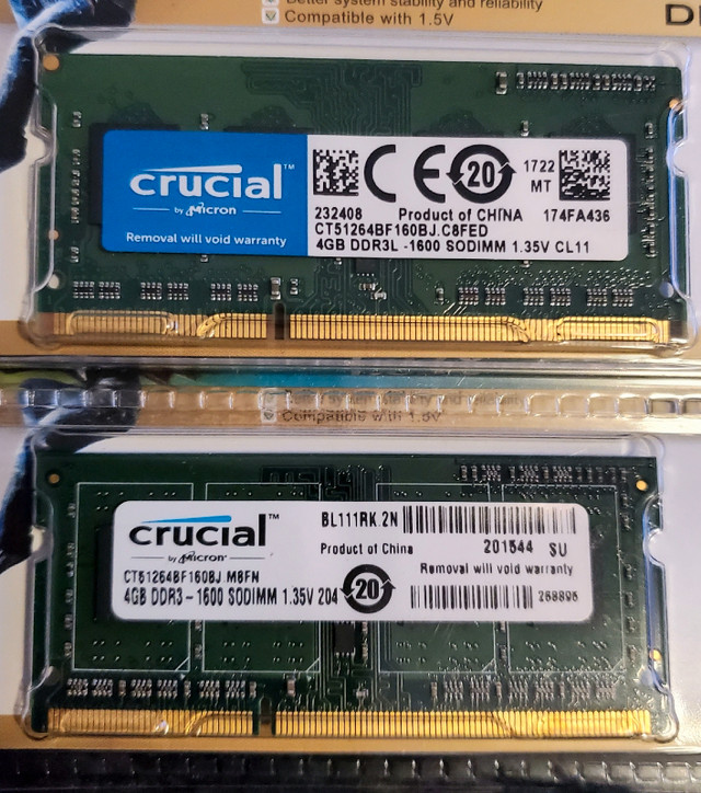 8GB CRUCIAL DDR3 / DDR3L 1600MHZ CL11 SODIMM RAM (2x4GB)  in System Components in Muskoka