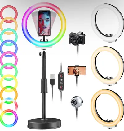 10" Desk Ring Light with Stand and Phone Holder, View more
