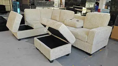 Cream Corduroy Sectional Sofa, View more