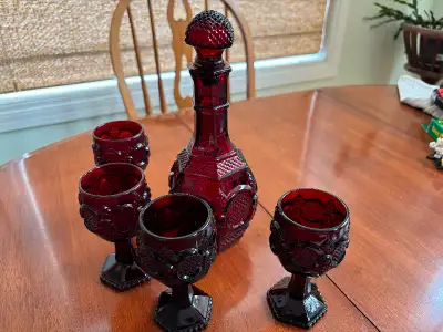 Avon Cape Cod Ruby Decanter and Goblets, View more