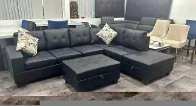 Attractive large leather sectional sofa available with ottoman , View more