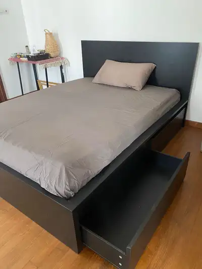 Queen Size Black Brown IKEA Malm Bed Frame + 2 Drawers, View more