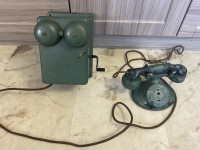 Vintage Hand Crank Wall Mount Ringer Box with Desk Phone $150