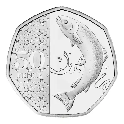 2023 UK King Charles III Atlantic Salmon 50p privy mark in BUNC, View more