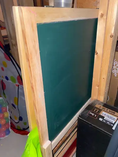 Magnetic white board on one side, chalk board on the other with Paper Roll holder. Height can be adj...