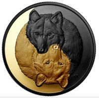 2021 Gold and Black Grey Wolf $20 1OZ Pure Silver Proof Coin