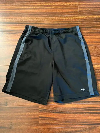 Athletic Works men’s medium athletic shorts, black, grey stripe, View more