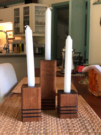 MCM Set Of Three Handmade Teak Candle Stick Holders