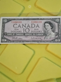 1954 Canada $10 Banknote. Modified Portrait. Error Note.