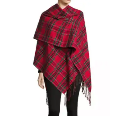 NEW - Women's LORD & TAYLOR Cotton, Red Plaid Shawl/Poncho, View more