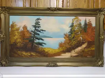 Gorgeous antique Canadian artist Thompson landscape oil painting, View more
