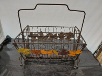 twisted wrough iron metal basket maple leaves 17'' long x 12