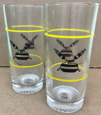 Vintage Glass - Curling Glasses - Black and Yellow - Set of 2