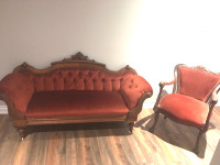 1900s Antique couch and chair - velvet