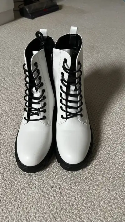 Women's White Combat Boots Size 8 - New - Black Laces & Side Zip, View more