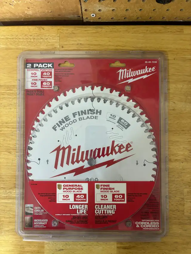Milwaukee 10-inch x 40-Tooth and 60-Tooth Mitre/ Table Saw Blade in Power Tools in Barrie - Image 2