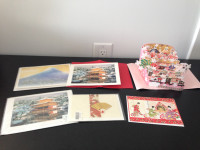 6 Japanese Greeting Card with Envelope Gold Temple Mt Fuji Ukuyo