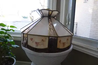 Vintage Tiffany Style Stained Glass Chandelier, View more