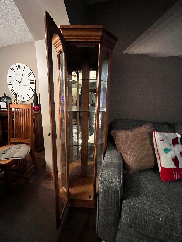Corner Curio Oak with Glass Shelves Hutches & Display