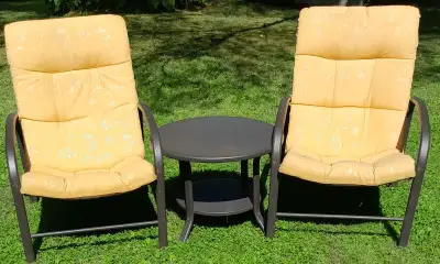 Patio / Lawn Furniture 2 cushioned chairs & table set, View more