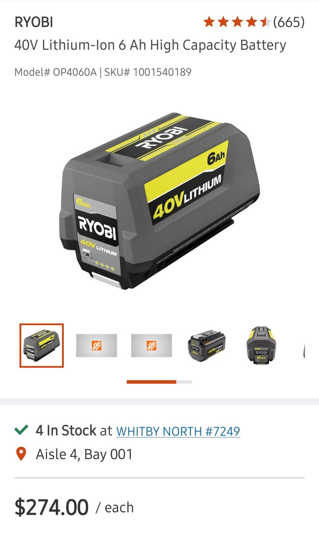 Ryobi 40V high capacity batteries and rapid charger | Power Tools | Oshawa  / Durham Region | Kijiji