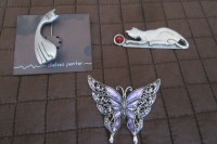 Pewter Cat Brooches and Butterfly Pendant