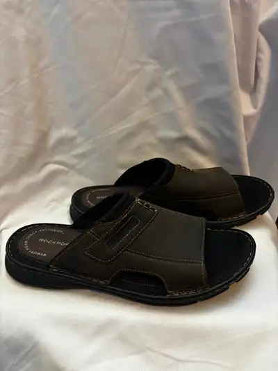 Rockport Men's Brown Leather Slip-On Sandals Size 10, View more