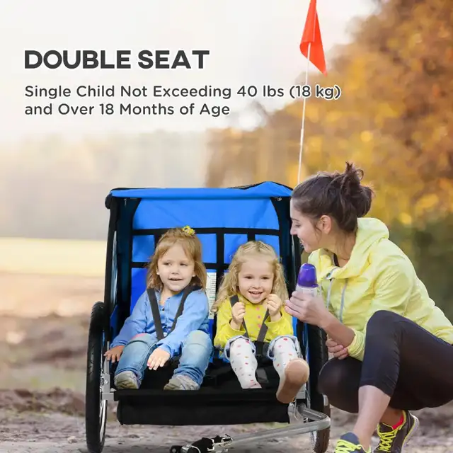 51.2”x30”x34.7” 2-Seat Child Bike Trailer for Kids, Blue in Kids in Markham / York Region - Image 6
