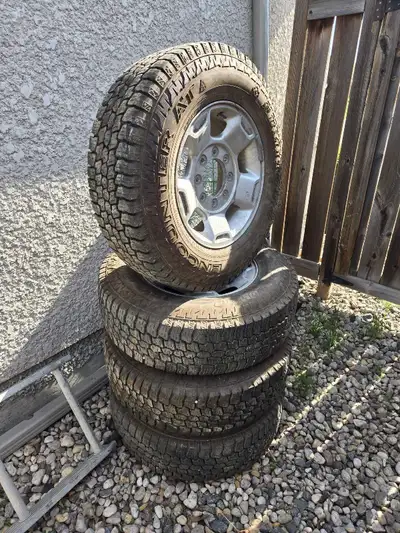 Selling my Ford F250-F350 tires and rims with TPMS. Tires are LT245/75R17 and have 11/32nds of tread...