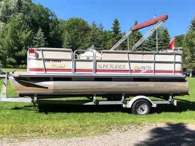 Pontoon boat. 50hp Honda outboard. Bunker trailer. All in usable condition and operating good. They’...