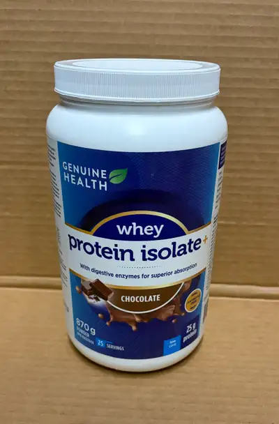 Brand new, unopened. I'm selling a tub of Genuine Health Whey Protein Isolate in chocolate flavour,...