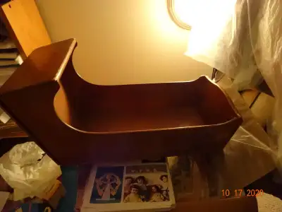 CRADLE, antique,  doll ,  21" long,10.5 " wide, music box ,, View more