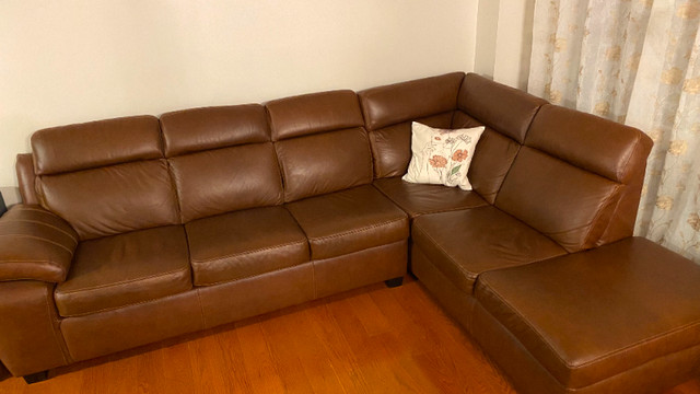 L-shape brown genuine leather couch in Couches & Futons in City of Toronto