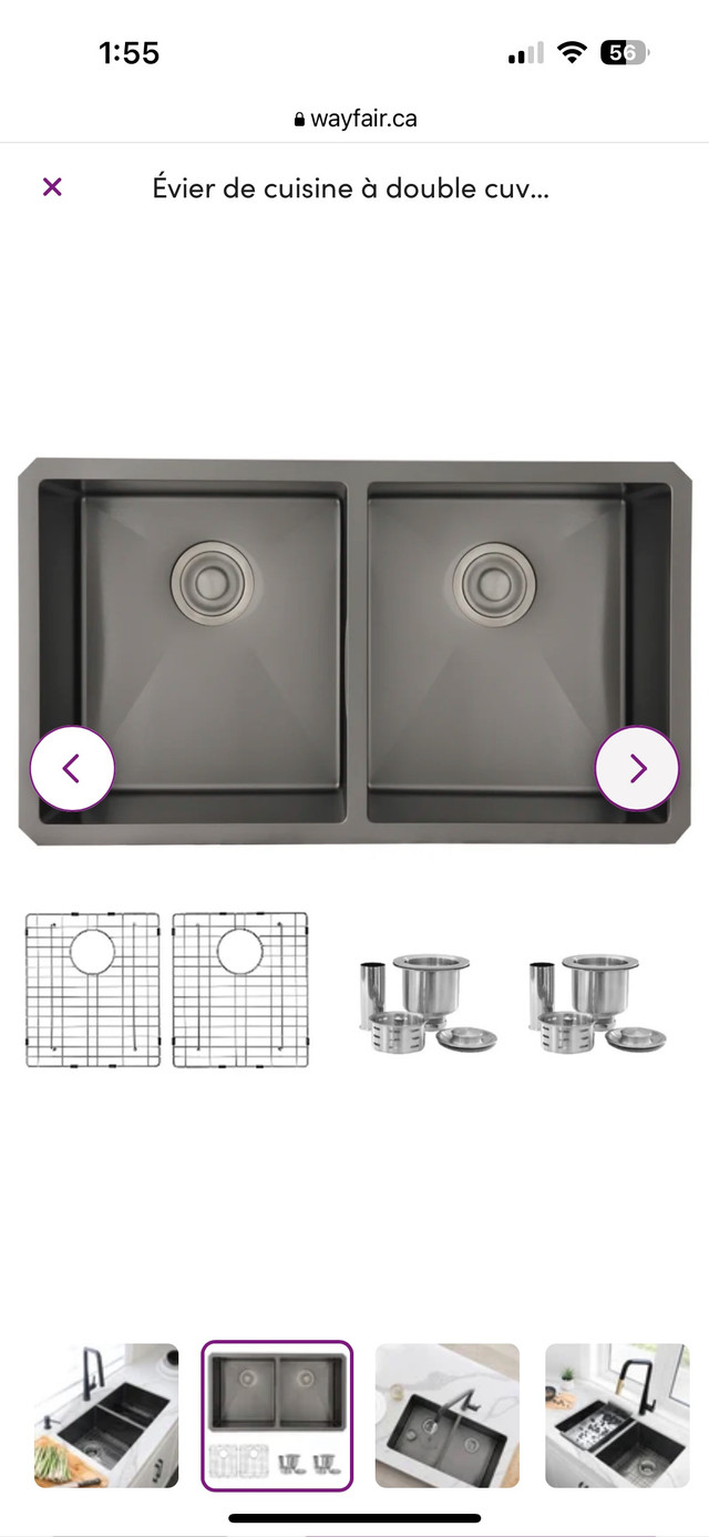 STYLISH 32 inch Double Bowl Undermount Kitchen Sink with Grids a in Plumbing, Sinks, Toilets & Showers in Ottawa - Image 2