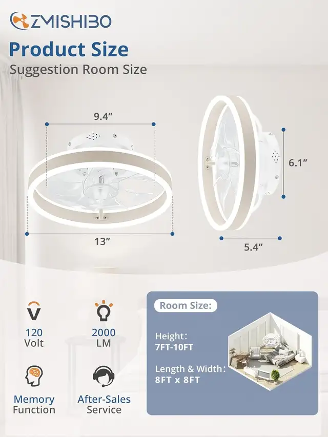ZMISHIBO Brown Flush Mount Ceiling Fan with LED Light, 6 Speeds, in Indoor Lighting & Fans in Mississauga / Peel Region - Image 10