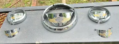 Harley headlight, passing lights and front signal light bezel. $80 OBO