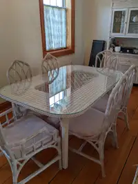 Wicker Dining Room Table and Hutch
