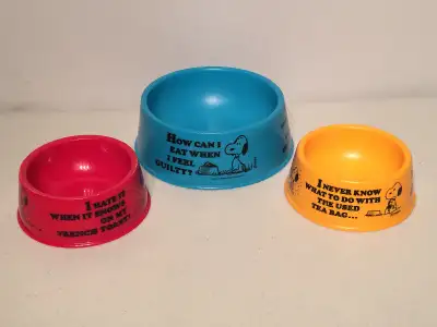 Vintage Snoopy Dog Food Treat Bowl Dish Set Charlie Brown Schulz, View more
