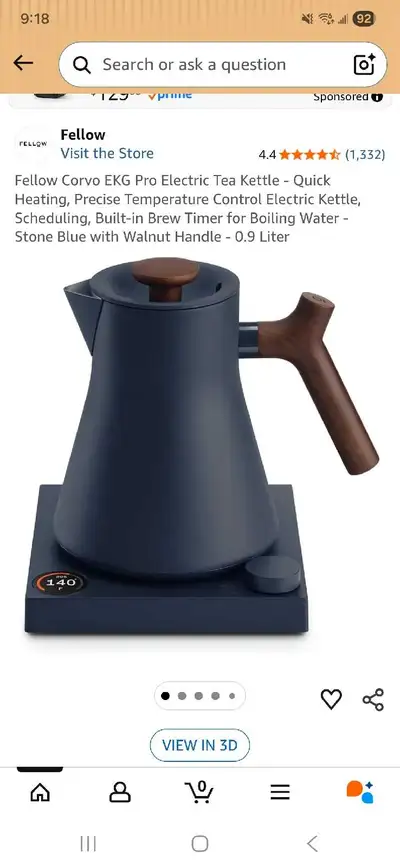 Fellow Corvo EKG Pro Electric Tea kettle, Stone, blue walnut., View more