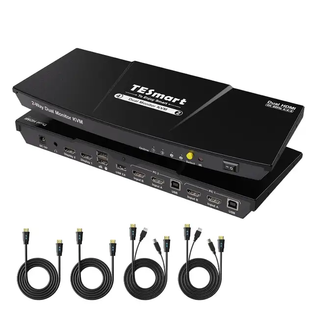 TESmart KVM Switch 2 Monitors 2 Computers UHD 4K 60Hz in Cables & Connectors in Markham / York Region - Image 2