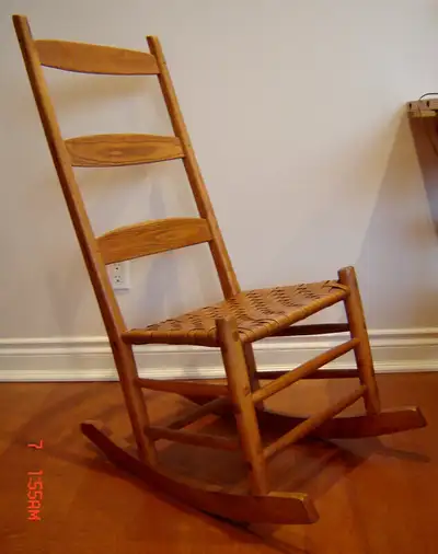 Rare Primitive Quebec Rocker with Woven Bark Seat - Early 1800's, View more