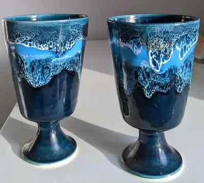 Original French VALLAURIS 2 Pedestal Cups French Art Pottery, View more
