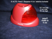 Pencil sharpener battery operated, Elmer’s X-acto, red, Kid safe