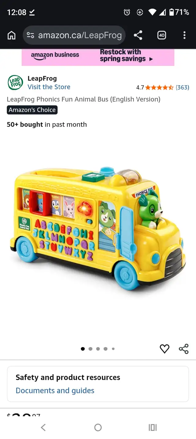 LeapFrog Phonics Fun Animal Bus™ - Toy Bus Push Along Vehicle fo in Toys & Games in Oakville / Halton Region - Image 6